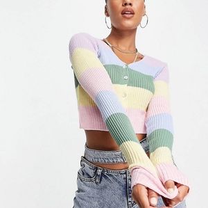 I Saw It First ASOS Knitted Crop Pastel Striped Cardigan Sweater Spring Easter